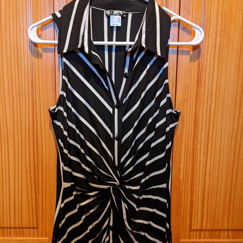 Black and white striped sleeveless knot top